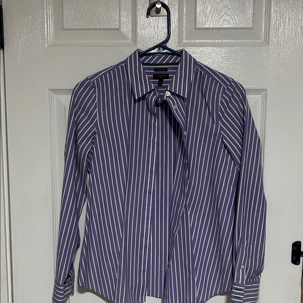 Talbots Purple and White Striped Blouse